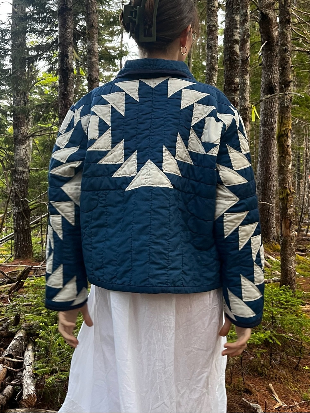 Handmade Quilt Coat in Blue and White
